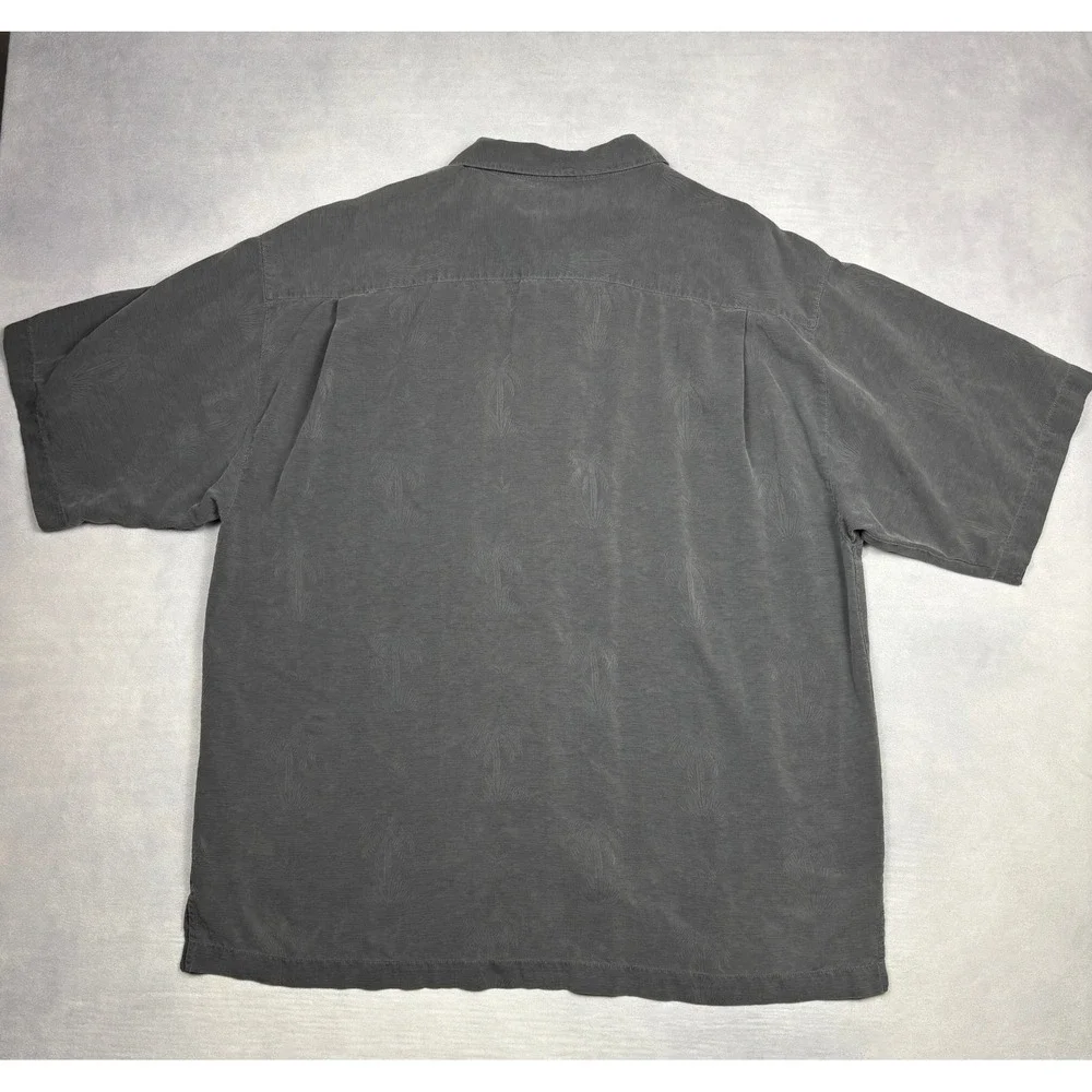 Tommy Bahama Mens XL Silk Camp Shirt Charcoal Grey Tropical‎ Palm Jacquard T3669
